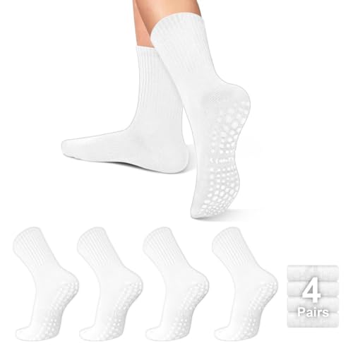 ZANZER Pilates Yoga Socks with Grips for Women,Non-Slip Reformer Yoga Pilates Grip Socks for Sport,Hospital,Ballet,Barre,Dance,Barefoot (Standard, 4 * White)