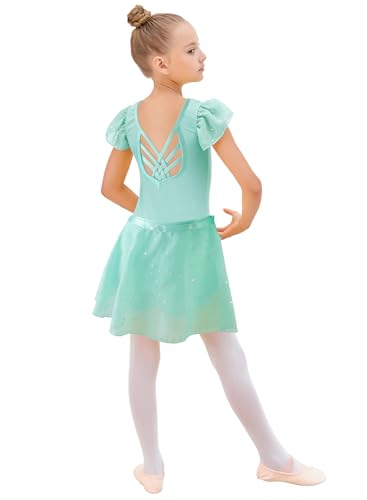 Image of EQSJIU Ballet Leotards for Girls with Removable Skirt Combo Tie Ruffle Sleeve Ballet Dance Dress Outfit 2-12 Years