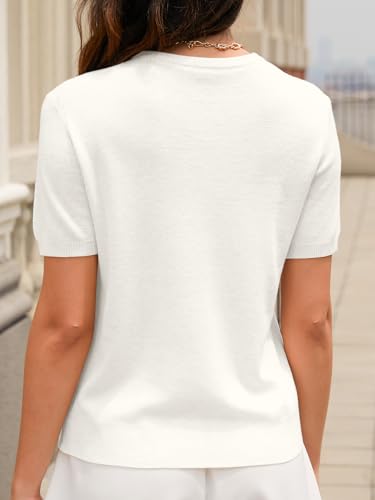 Image of DAIMIDY Womens Cotton Modal Short Sleeve Sweaters Summer Knit Tops | Breathable,Soft,Smooth Feel and Excellent Drape.Fit in Summer,Spring and Fall.