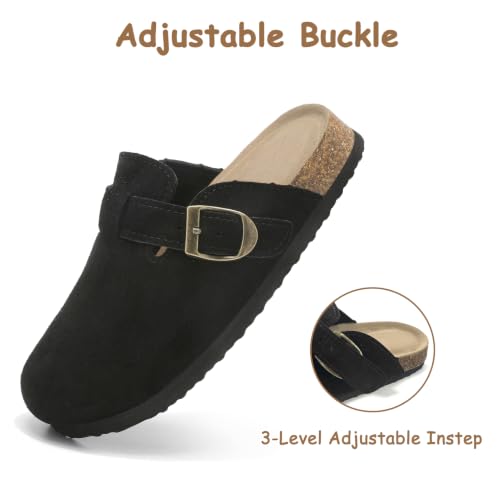 Image of Kids Clogs for Boys Girls Genuine Suede Leather Potato Slide Adjustable Buckle Indoor Outdoor Slippers