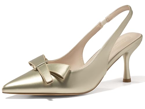 Image of Coutgo Womens Slingback Kitten Heels Bow Closed Pointed Toe Pumps Slip on Office Work Dress Shoes