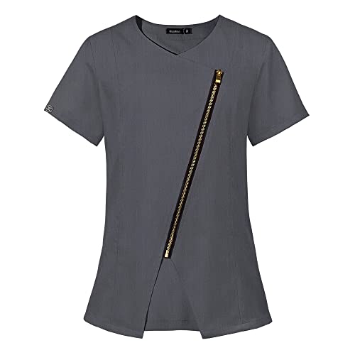 niaahinn Scrubs Top V-Neck with Zipper for Women Originals Women's Mecical Uniform Top (Grey,L,Large)