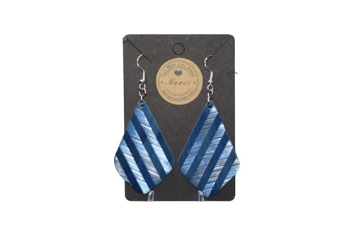 Boucles d'oreilles géométriques Merci en marqueterie de pailles