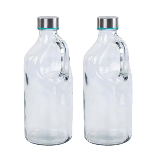 Image of Clear Airtight Glass Milk, Juice & Water Bottle with Leak Proof Lid for Refrigerator, Set of 2, 1000ml (Transparent)