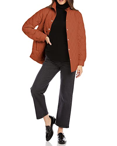 GrlasenWomen's Lightweight Quilted Jacket Stand Collar Single-breasted Long Sleeve Warm Oversized Coat with Pockets4