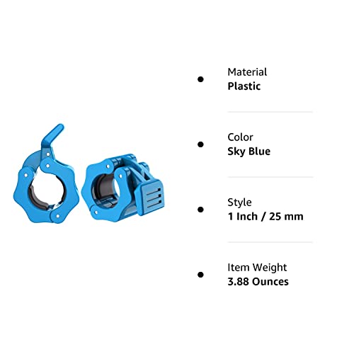 Moko Gym Clamp Collars, Exercise-Collars Pair Of Locking Weight Clips Quick Release 1 Inch Diameter Standard Bar Locks Clamps For Workout Weightlifting Strength Training Bodybuilding, Sky Blue #TOP7