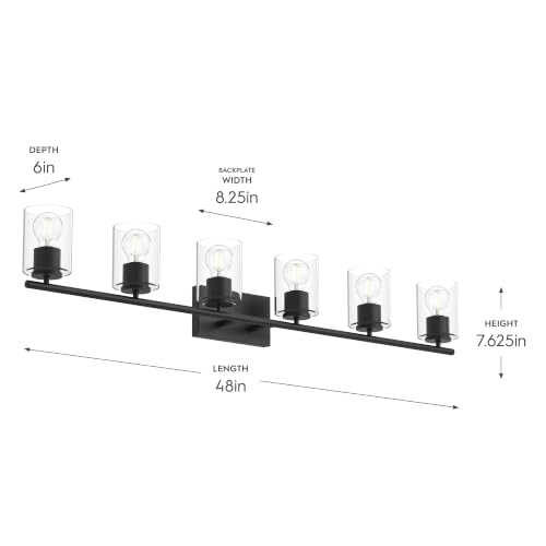 Image of Progress Lighting Replay 48 Inch 6-Light Vanity Light, Transitional, Black with Clear Glass Shades, (7.875 inch H x 48 inch W x 6 inch D), P300585-031