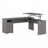 Bush Furniture L Shaped Standing Desk with Drawers and Lift-n-Lock | Cabot Collection Sit to Stand Corner Table with Storage | 72Wx23DX42W Return