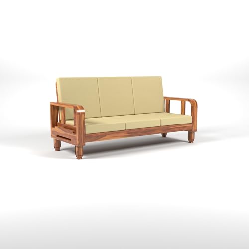 Image of Solid Sheesham Wood 3 Seater Sofa Set - Elegant and Stylish 3 Person Seating Wooden Sofa for Your Living Room (Design 27)