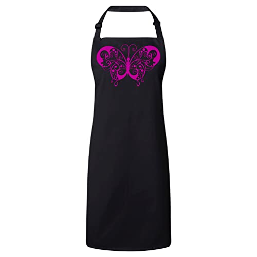 Tablier Cuisine Noir Anti-Taches Papillon Stylisé Rose pour Cuisiner Propre