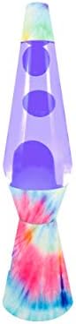 Fisura - Lampada lava Tie Dye. Base multicolore, liquido viola e lava viola. Lampada ad effetto rilassante. Con lampadina di ricambio. 11,5 cm x 11,5 cm x 40 cm.