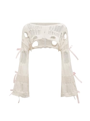 BEAUDRM Women's Crochet Bolero Shrug Bell Sleeve Sweater Whimsical Clothes