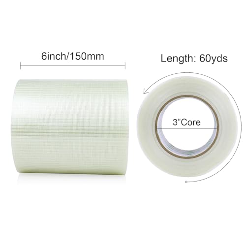 Image of BOMEI PACK Wide Fiber Reinforced Packing Tape 6 inch, Clear Heavy Duty Bi Directional Filament Strapping Tape 6Inch x 55yds 6.7Mil