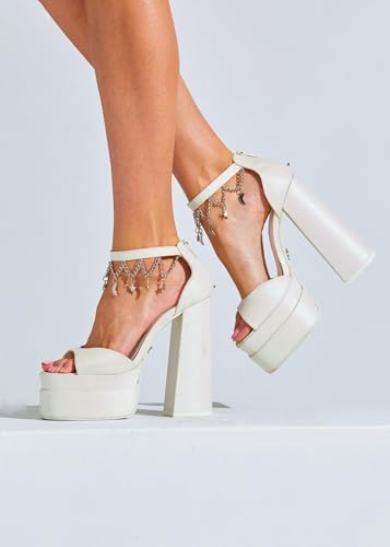 Sparkl Fairy Couture Women’s High Chunky Platform Sole Open Toe Ankle Strap Samantha Glitter Heels White Glitter4