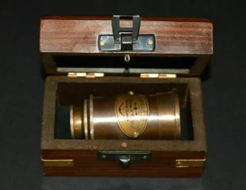 Handicraft Vintage Star Victorian Marine Brass Telescope with Wood Box | Victorian Marine Mini Telescope Spyglass Antique Brass in Wooden Box London 1915