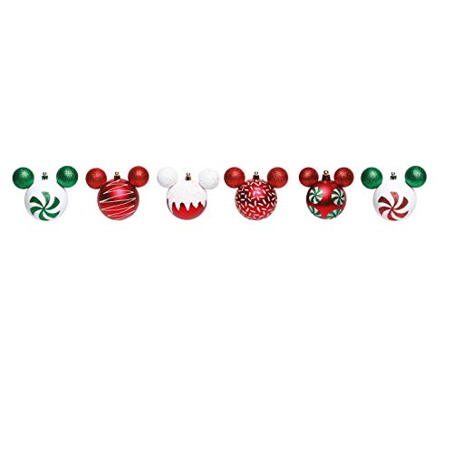 Jogo de Bolas de Natal Disney Sweet, Vermelho/Branco/Verde, 6 Bolas de 6 cm, Cromus