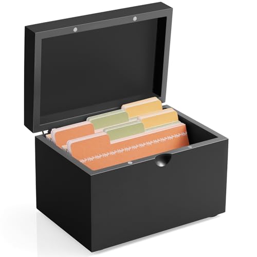 DRASTAR Index Card Holder 3x5, Wooden Index Card Organizer Box with 45 Index Card Dividers, Flashcard Notecard Holders for Home Office, Black by DRASTAR - Used condition - US$15.62
