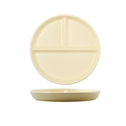 Hoshisea Piatto Da Pranzo, Piatto In Ceramica A 3 Tagli, Piatti Dietetici Divisi, per Adulti, Bambini, Picnic, Cena, Microonde E Lavastoviglie(Giallo crema)