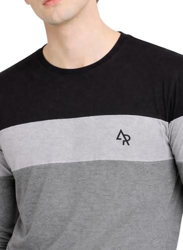 Image of ADRO Men's Full Sleeve T-Shirt Navy Grey Colorblock | Cotton Round Neck Casual Tshirt | Regular Fit Stylish T Shirt