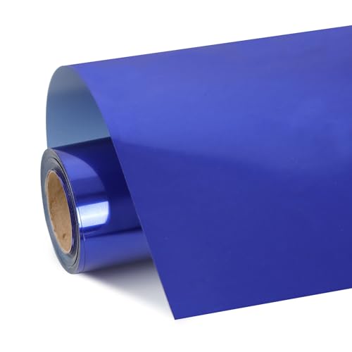 Image of FUNKAKA Heat Transfer Vinyl Glossy Blue HTV Rolls, 12 inch x 9ft Soft Metal Iron on Vinyl for T-Shirts Stretchy Thin Soft PU HTV Vinyl for All Cutter Machines Easy to Cut & Weed for Heat Transfer Design