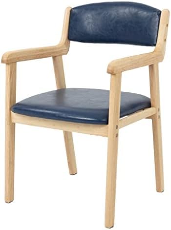 Chaise d'appoint moderne en cuir bleu avec accoudoirs – Chaise de salle à manger et de bureau rembourrée pour salon, cuisine, chambre à coucher – Pieds en bois pour les petites tailles