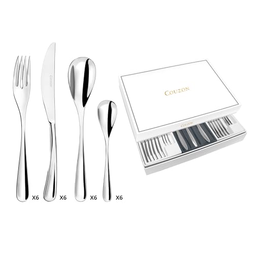 COUZON - Ménagère 24 couverts de table en coffret pour 6 personnes - Eole - Acier inoxydable 18/10, Finition Miroir, Epaisseur 2.5 mm - Inox