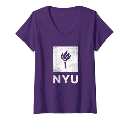 Womens New York University NYU Violets Distressed Primary V-Neck T-Shirt
