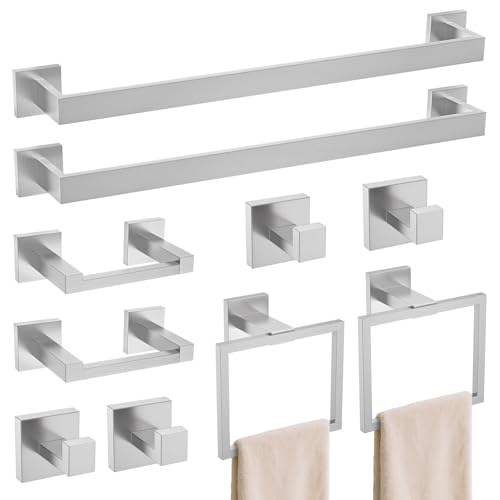 Image of TURS 10-Piece Bathroom Hardware Accessories Set Brushed Nickel Towel Bar Holder Set SUS304 Stainless Steel Towel Racks for Bathroom Wall Mounted, 23.6-Inch
