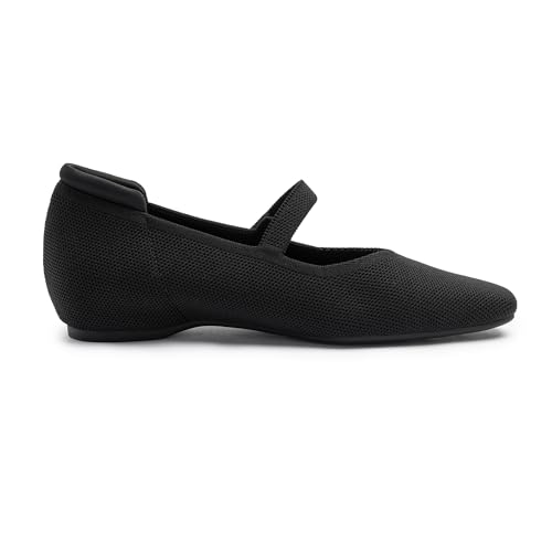 Mary Jane Flat Shoes for Women with Arch Support and Concealed Low Wedge Heel, Comfortable Women Square Toe Ballet Flats Knit Dress Shoes3