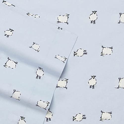 Image of Poppy & Fritz - Full Size Sheet Set, 100% Long-Staple Percale Cotton Bedding, Crisp & Cool, Deep Pockets, Bed Sheets with Matching Fitted Sheet & Pillowcase (Sheep Light Blue)