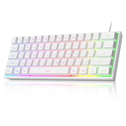 MageGee Mini 60% Gaming Keyboard, Upgrade RGB Backlit 61 Key Ultra-Compact Keyboard, TS91 Ergonomic Waterproof Mechanical Feeling Office Computer Keyboard for PC, MAC, PS4, Xbox ONE Gamer(White)