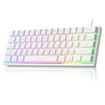 MageGee Mini teclado 60% para jogos, teclado retroiluminado RGB 61 teclas ultracompacto, teclado ergonômico à prova d'água TS91 para computador, Mac, PS4, Xbox ONE gamer (branco)