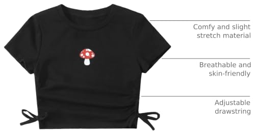 Image of SHENHE Girl's Mushroom Print Short Sleev Crop Tops Ruched Drawstring Tee T Shirts
