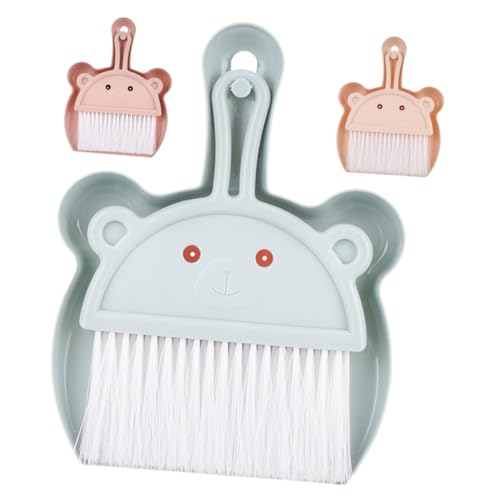 SOLUSTRE 3Sets Cute Cartoon Bear Handheld Broom and Dustpan Mini Broom and Dustpan for Desktop Cleaning Portable Hand Broom and Dustpan for Home and Office