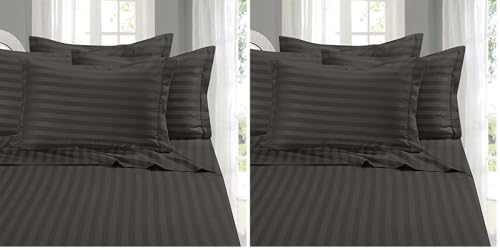 Image of Elegant Comfort Softest and Coziest 4-Piece Sheet Set - 1500 Thread Count Egyptian Quality Luxurious Wrinkle Resistant 6-Piece Damask Stripe Bed Sheet Set, Twin XL, Grey (Pack of 2)