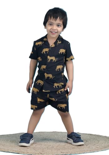 Image of POLKA TOTS Cotton Half Sleeves Shirt With Shorts, All Over Print Cord Set for Baby Boy Kids