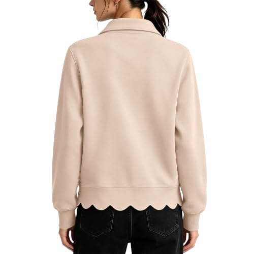 Womens Quarter Zip Sweatshirt Scalloped Collared Casual Sweatshirts No Hood - image 5