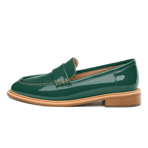 Image of JUSTDANNI Loafers for Women Slip On Shoes with Round Toe 1.2-Inch Low Chunky Block Heel Patent Comfortable Casual Dress Pump Shoes for Wedding Party Work Shopping Dating