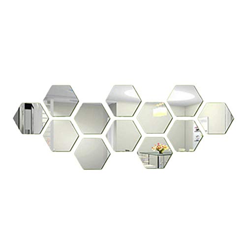 12 piezas espejo acrílico pegatinas de pared autoadhesivo extraíble hexagonal espejo decorativo hoja para el hogar sala de estar dormitorio decoración por mosca