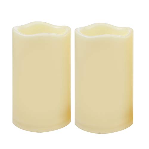 CANDLE IDEA 2 PCS 3'x5' Waterproof Outdoor Battery Operated Flameless LED Pillar Candles with Timer, Flickering Plastic Resin Electronic Decorative Light for Lantern Patio Garden Party Decoration