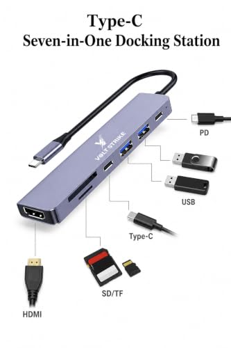 Image of Volt Strike Type C to HDMI Adapter 7 in 1 Multiport USB C Hub, Grey (7)