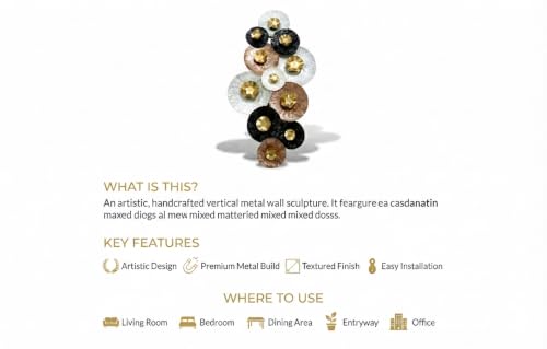 Image of SMILES GIFT Luxury Imported Wall Hanging | Large Contemporary Iron Wall Art - Unique Coin Design | Luxury Decor for Living Room & Office (C)