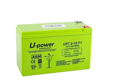 U Power Batería AGM 12V 7.2Ah – Sellada Recargable Plomo Ácido VRLA – para Alarmas, SAI/UPS, Seguridad, Juguetes Eléctricos y Más – Terminal Faston F1 (4.8 mm)
