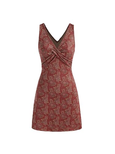 CIDER Women Summer Floral Dress V Neck Sleeveless Mini Dresses Casual Cute Short Sundress