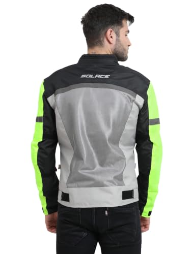 Image of SOLACE AirX v2 Riding Jacket SafeTech CE L2 Protectors (Shoulder Elbow & Back) PowerTector CE L1 Protectors (Chest) - Colour - Neon Grey Black with free RainLiner