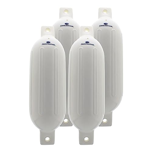 SeaSense Wake Defender Inflatable Fenders - Set of 4, Premium-Grade Boat Fenders & Buoys for Docking - Ribbed Design, Made with UV-Resistant Marine-Grade Vinyl - 8.5