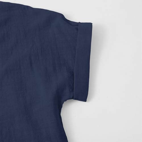 Girls Cotton Linen Shirts Short Sleeve V Neck Tunic Casual Linen Blouse Cute Summer Tops for Girls School Uniform Shirts4