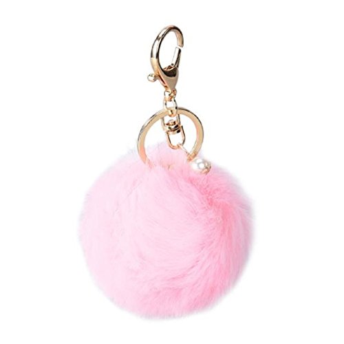 DZT1968® Solid Color Imitate Rabbit Fur Ball Keychain Handbag Key Ring Car Key (Pink)