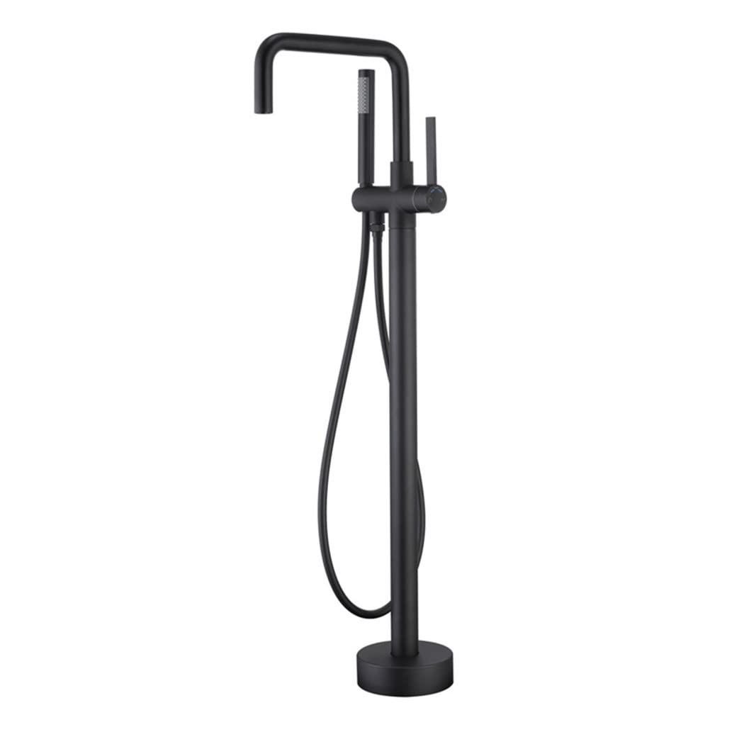 CWCQGH Freestanding Bathtub Faucet, Modern Roman Tub Filler with Handheld Shower, Swivel Tub Spout, Floor Mounted Bathtub Faucet, Bathtub Mixer Tap Brass,Matte Black,Matte Black