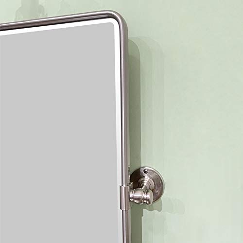 Image of TEHOME 20 x 24 inch Farmhouse Nickel Metal Framed Pivot Rectangle Bathroom Mirror Rounded Rectangluar Tilting Beveled Vanity Mirrors for Wall